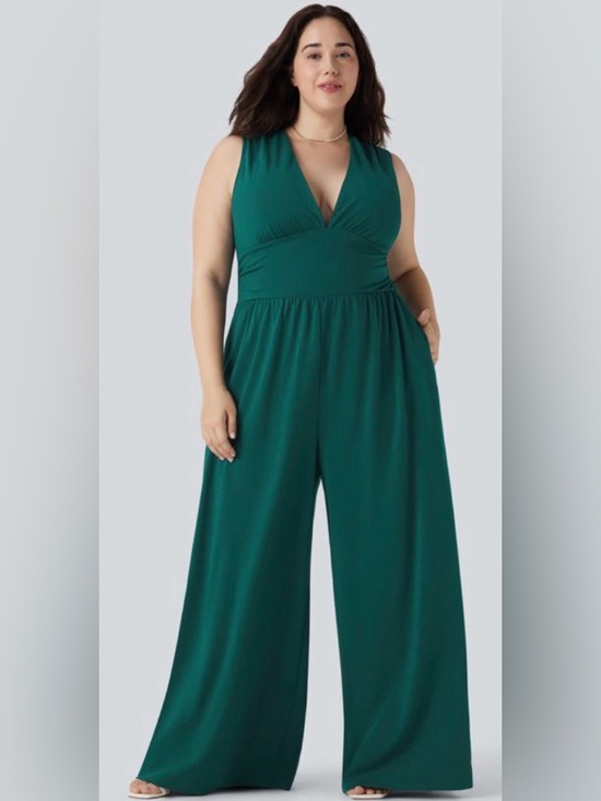 HALARA Pants - HALARA Deep Emerald Green Sleeveless Wide-Leg Jumpsuit
